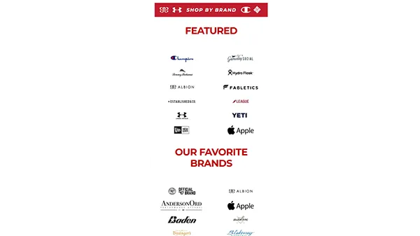 Mobile version of a shop by brand page